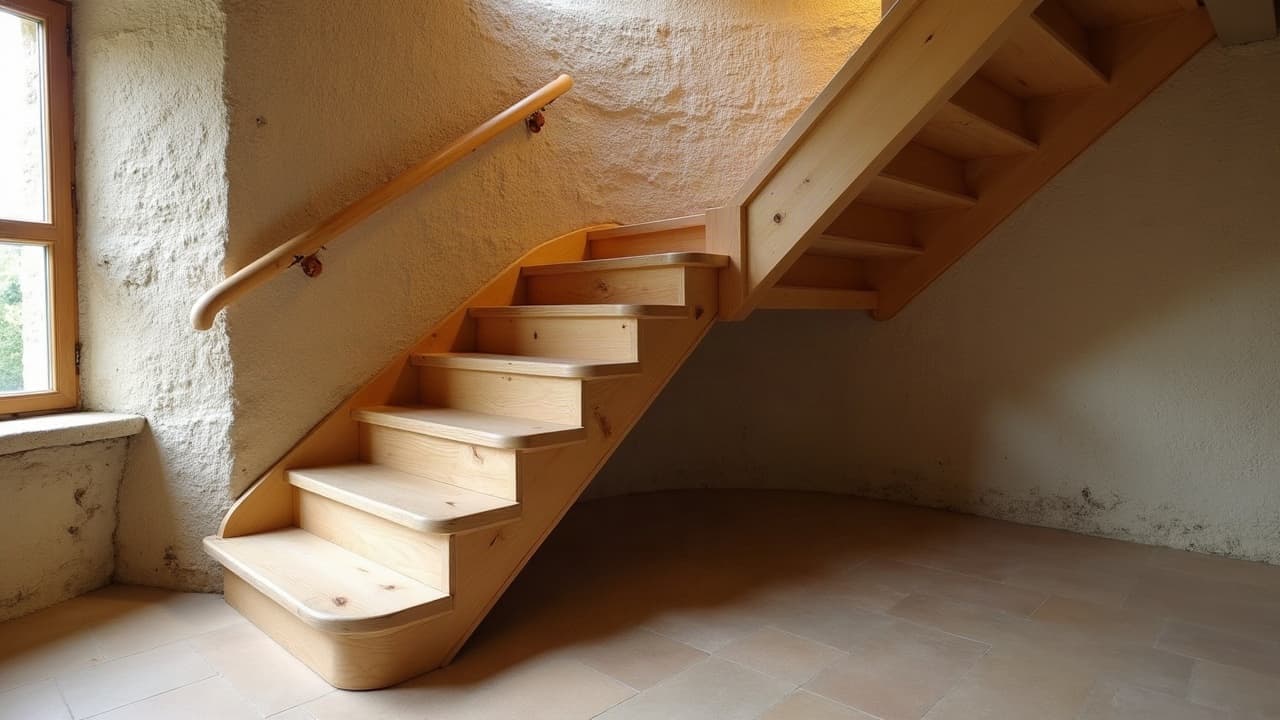 Escalier intérieur en bois sur mesure, marches et rampe aux finitions soignées