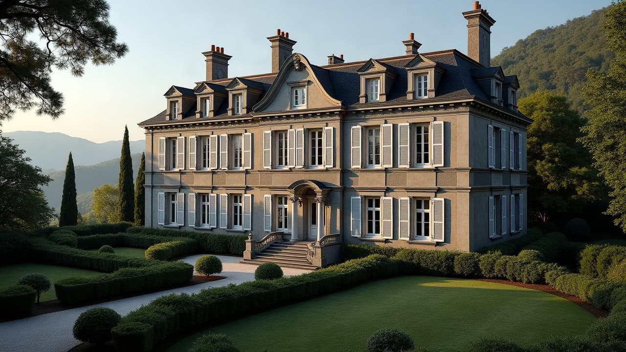 Villa bourgeoise en pierre de Volvic sur le coteau de Chamalières, façade ancienne à l'ouest de Clermont-Ferrand