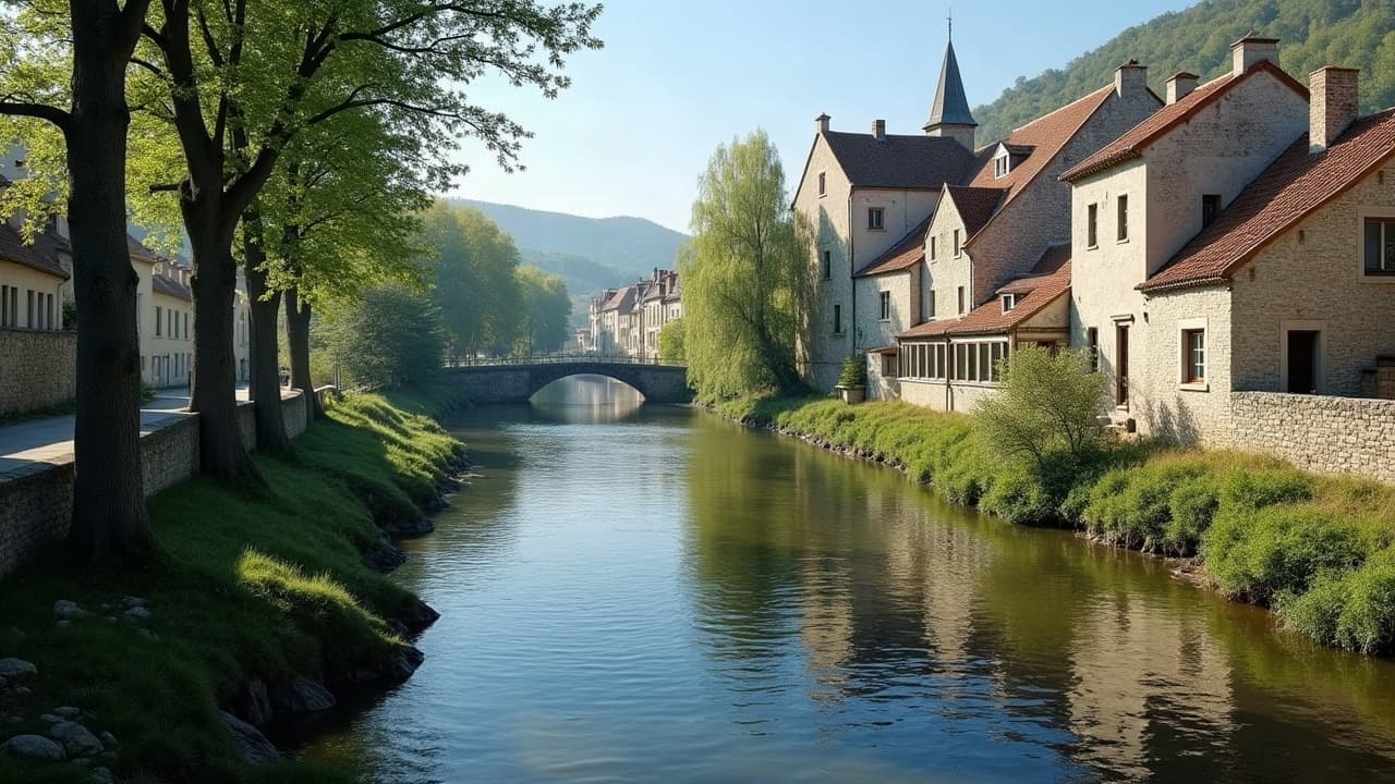 Le bourg ancien de Cournon-d'Auvergne au bord de l'Allier, maisons de pierre du centre fortifié