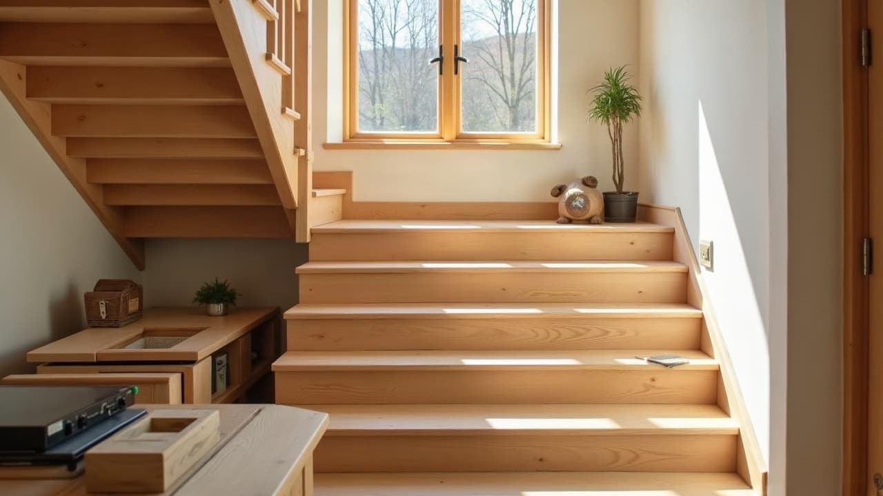 Escalier extérieur en bois sur mesure posé sur une maison en coteau à Durtol