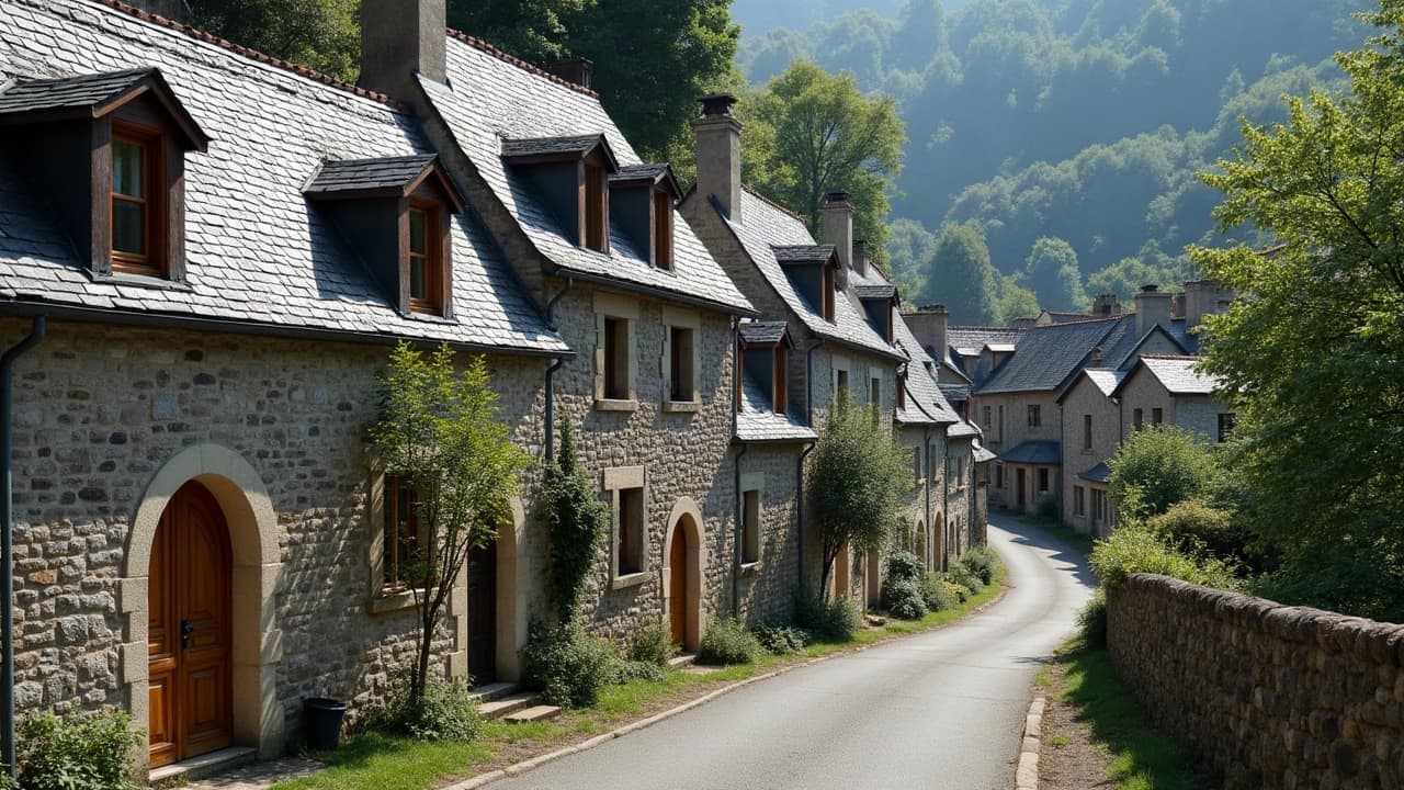 Coteau et maisons en paliers de Durtol, sur une coulée volcanique à l'ouest de Clermont-Ferrand