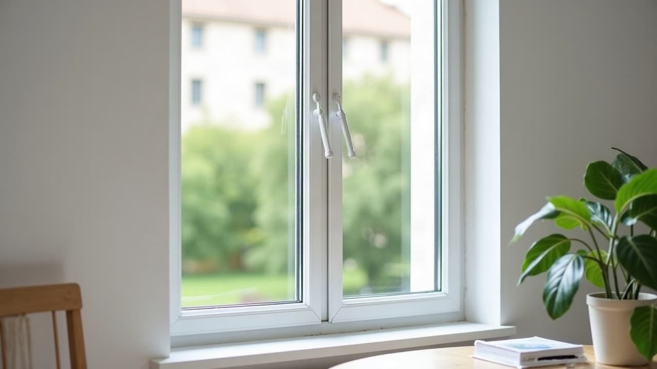 Fenêtre PVC sur mesure fraîchement posée dans un logement rénové, joints d'étanchéité soignés