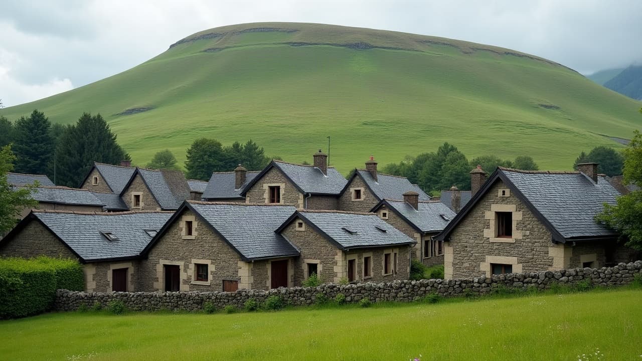Hameau d'Orcines au pied du puy de Dôme, dans la chaîne des Puys classée UNESCO