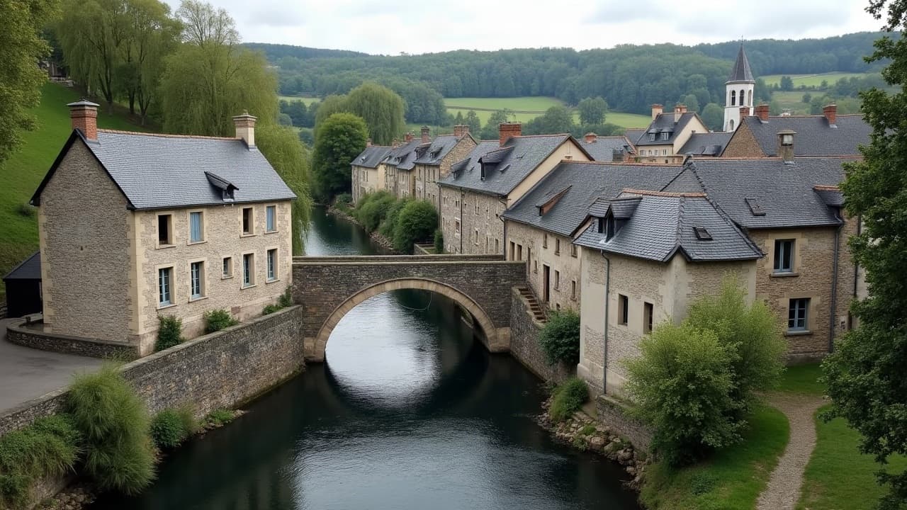 Le pont historique de Pont-du-Château sur l'Allier, centre ancien à pans de bois