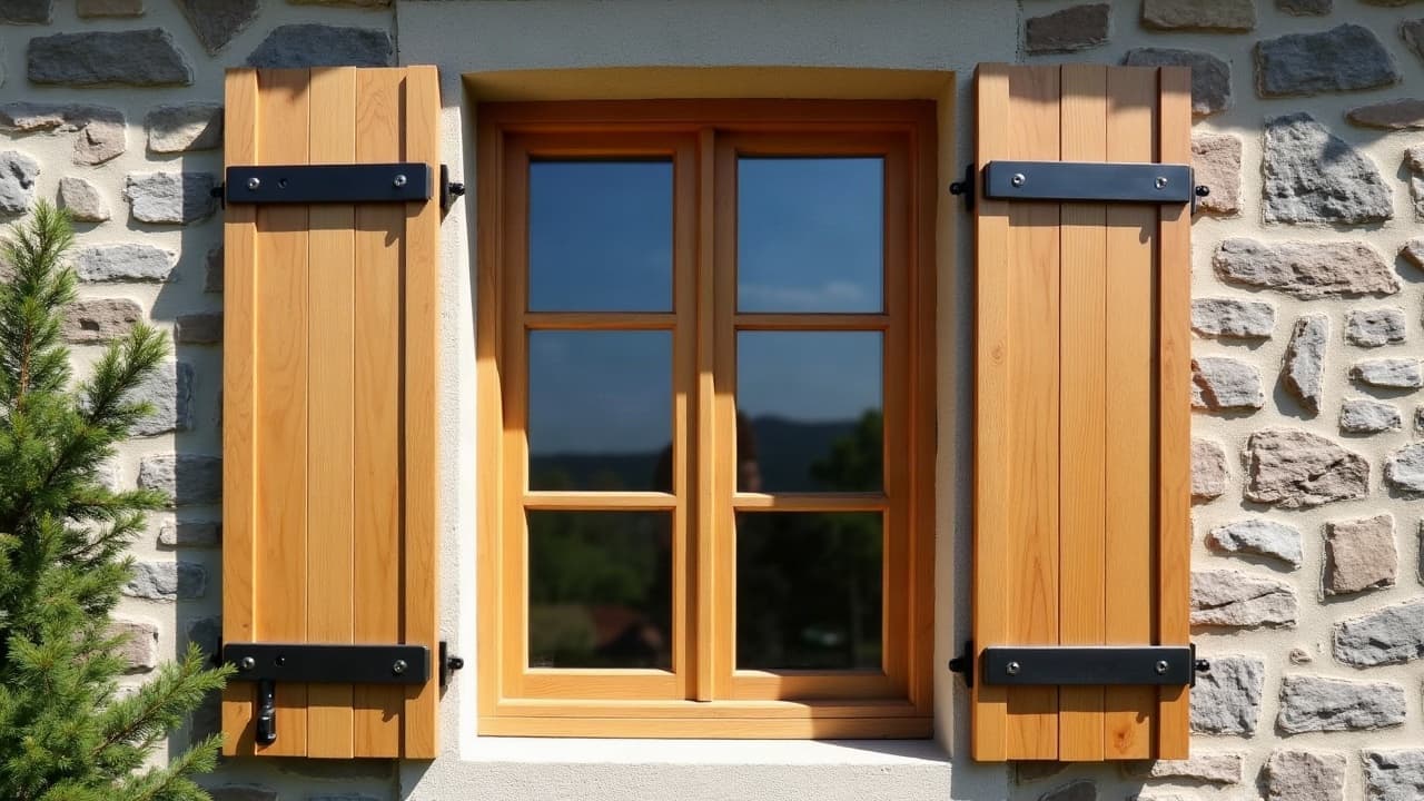 Porte d'entrée en bois sur mesure posée sur une ferme rénovée à Saint-Genès-Champanelle
