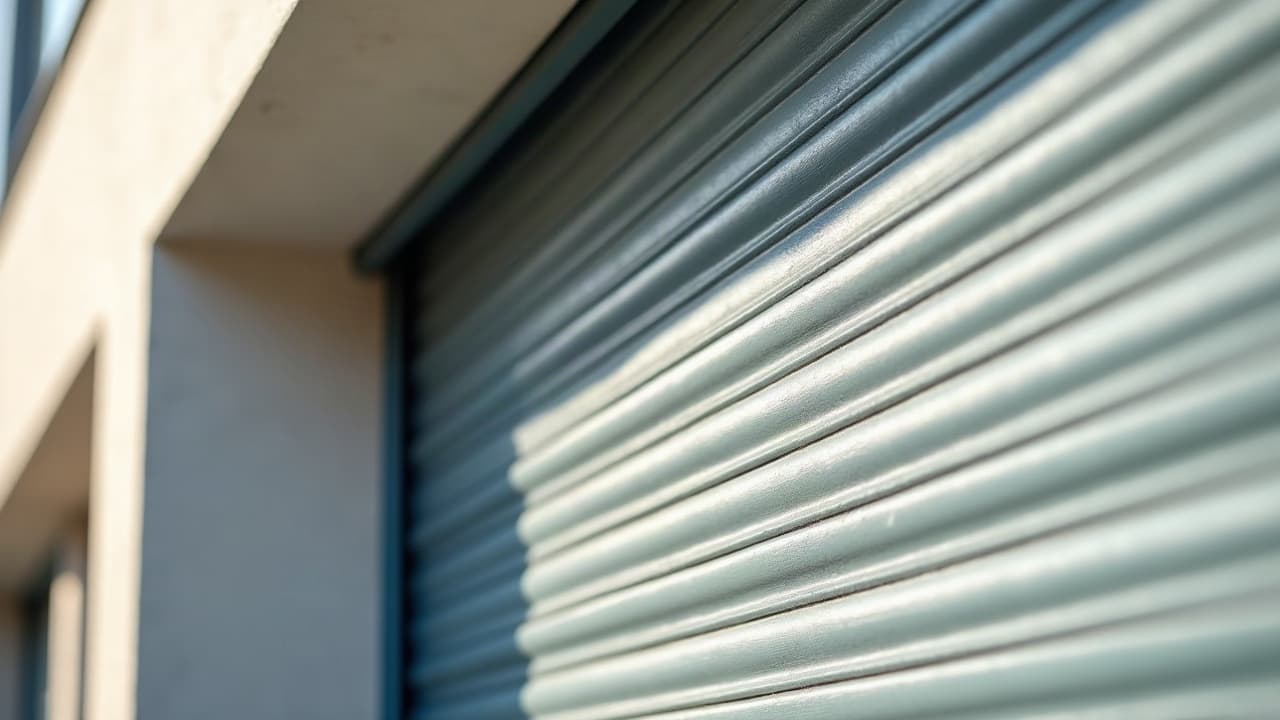 Petit panneau solaire intégré au coffre d'un volet roulant sur une façade ensoleillée