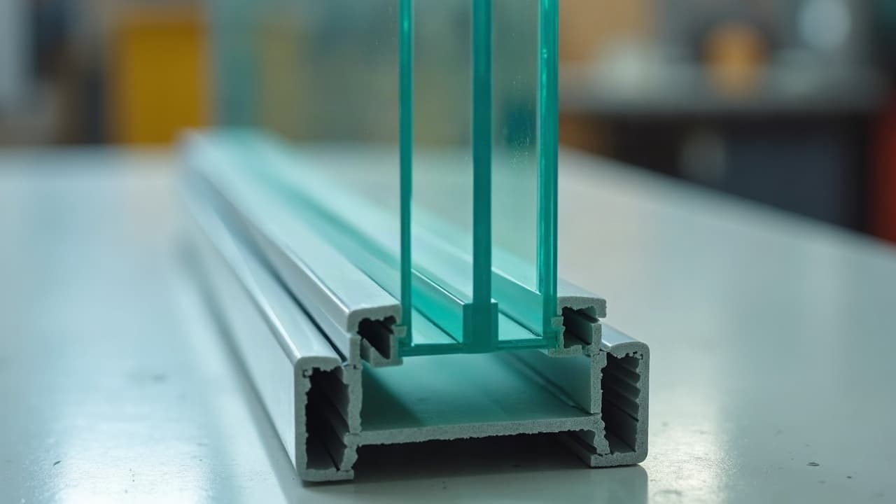 Coupe d'un double vitrage avec intercalaire et gaz isolant entre les deux verres